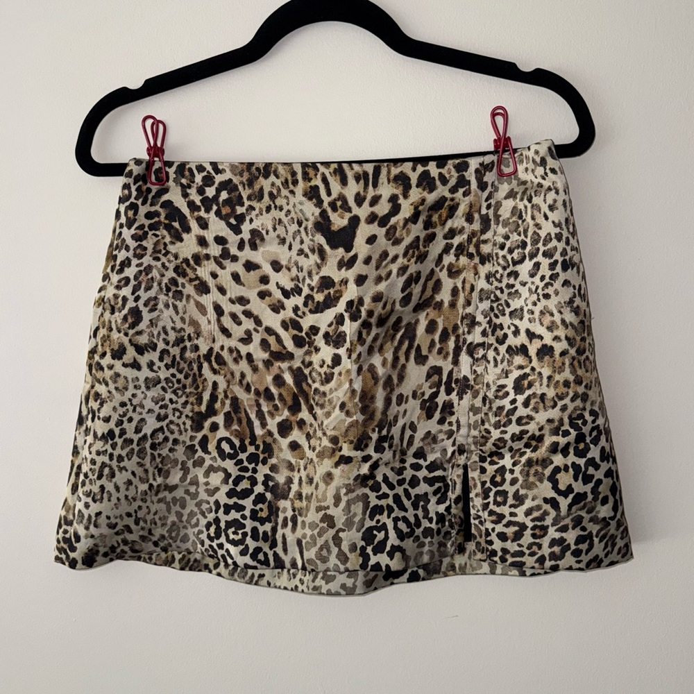 Leopard Print Satin Mini Skirt